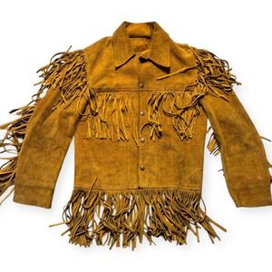 Vintage 70s Fringe Cowhide Jacket Mens Medium Brown Western Cowboy Snap Buttons